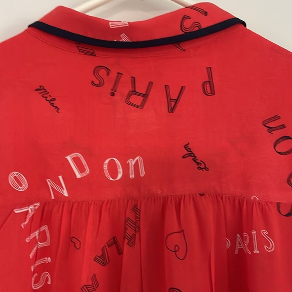 Anthropologie Maeve Red, Navy Trim London Milan & Paris Long-Sleeve Top 8 EUC - Picture 6 of 15